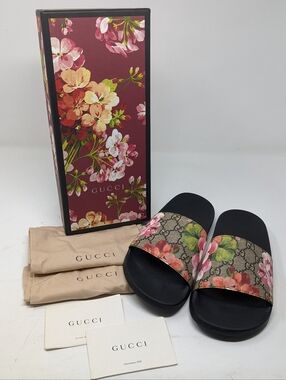 Gucci GG Web Supreme Bloom Floral Slide Sandals with box Size EU 39